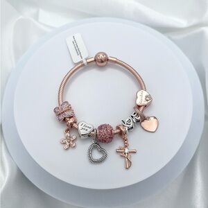 Linx Rose Gold Snake Chain Bracelet with Religious Grandma Themed Charms